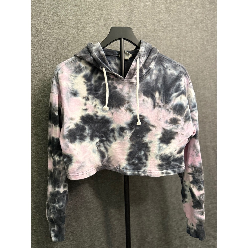 Forever 21 Womens Pink Grey Tie Dye Cropped Hoodie Sweatshirt Size M
